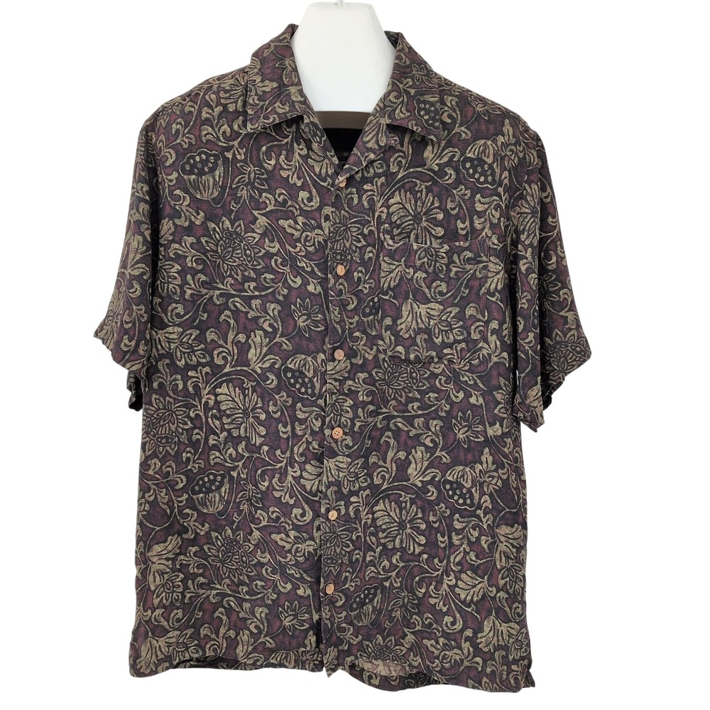 Vintage Brandini Silk Floral Button Up Shirt Y2K Dark Academia Retro 90s Medium